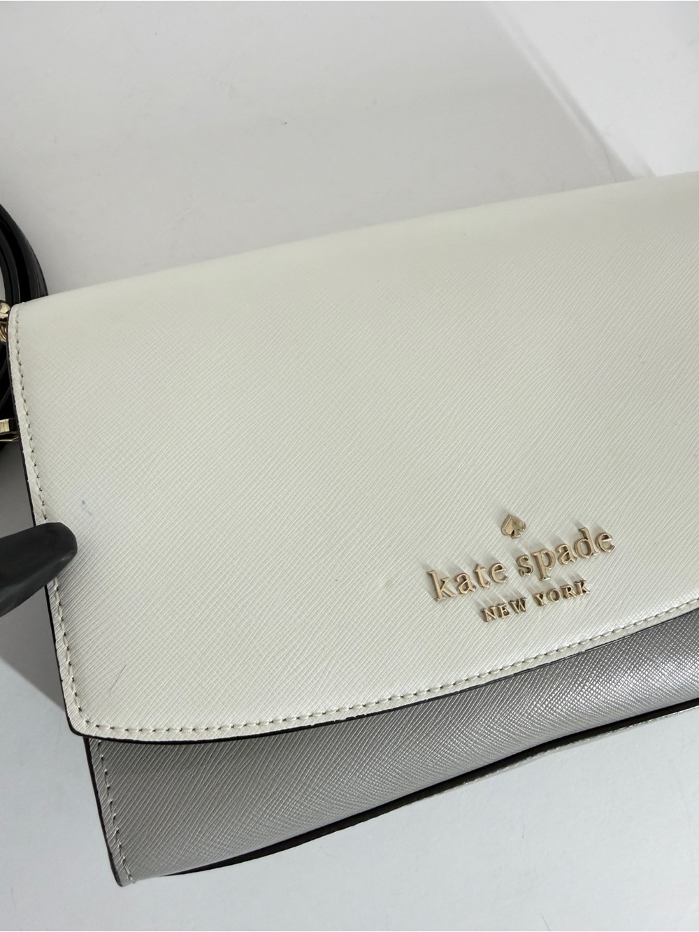Kate Spade Womens Carson Saffiano Leather Colorblock Flap Crossbody Bag White - Picture 4 of 9